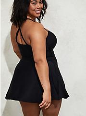 Plus Size Crisscross Peplum Long Swim Dress - Black, BLACK, alternate