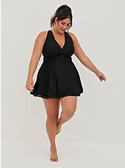 Wireless Mid Lace Trimmed Swim Dress With Brief, DEEP BLACK, hi-res