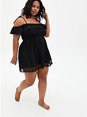 Mini Ruffle Lace Trim Coverup Dress, DEEP BLACK, alternate