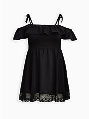 Mini Ruffle Lace Trim Coverup Dress, DEEP BLACK, hi-res