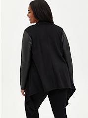 Black Ponte & Faux Leather Drape Front Kimono, DEEP BLACK, alternate