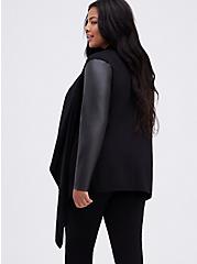 Plus Size Black Ponte & Faux Leather Drape Front Kimono, DEEP BLACK, alternate