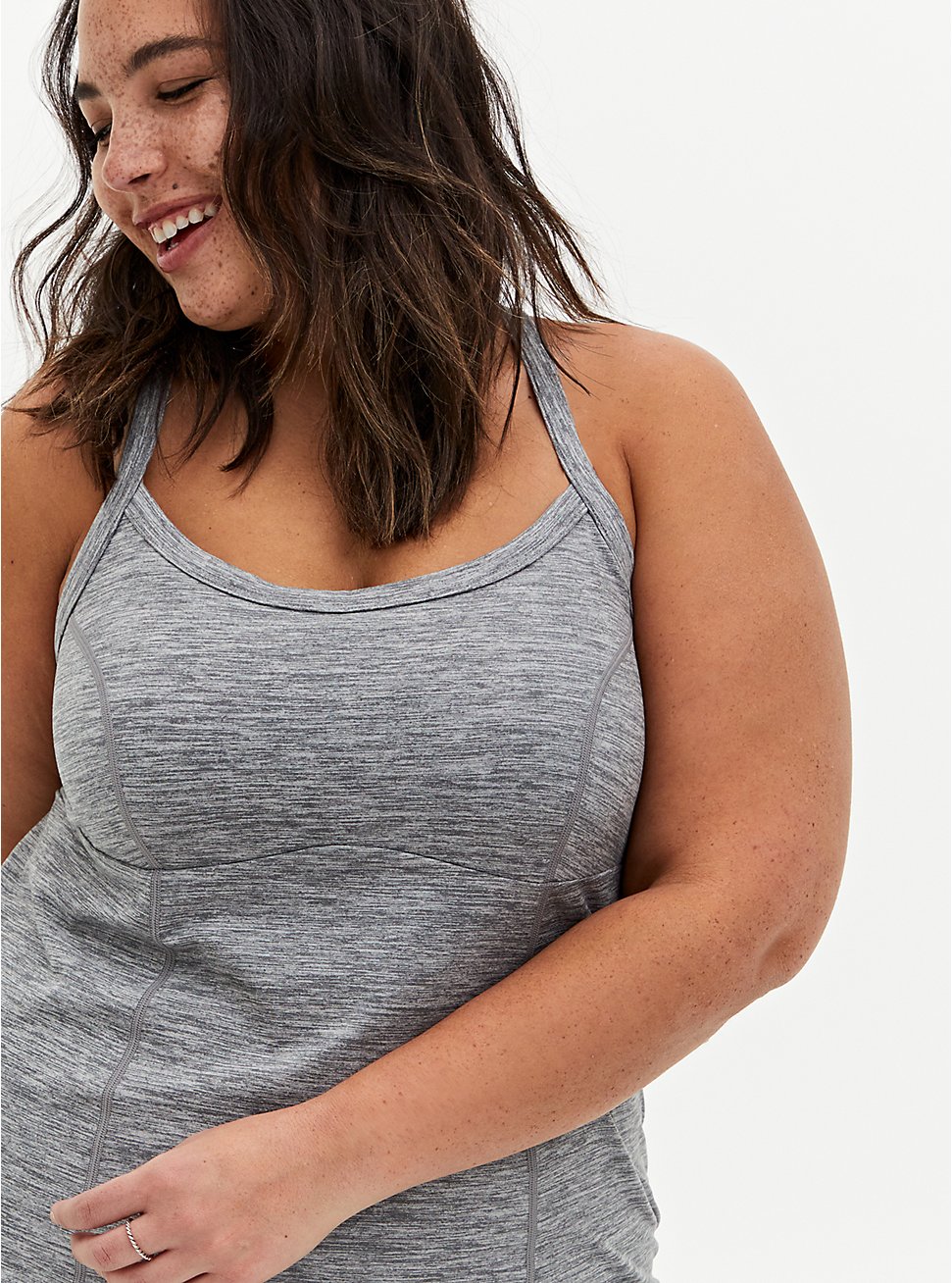 Plus Size Grey Space-Dye Wicking Active Cami, HEATHER GREY, hi-res