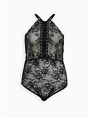 Laced Up Lace Bodysuit With Open Back, RICH BLACK, hi-res