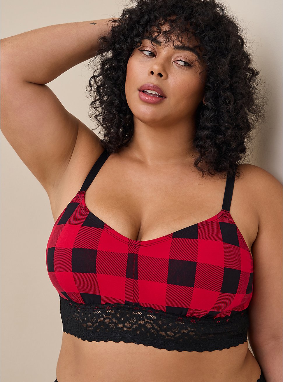 Lightly Lined Cotton Lace Hem Bralette, TRADITIONAL BUFFALO RED, hi-res
