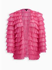  Betsey Johnson Pink Mesh Ruffle Tiered Kimono, AZAELEA PINK, hi-res