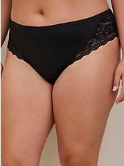 Microfiber Hipster Panty With Lace Cage Back, BLACK, alternate