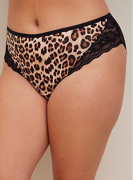 Microfiber Hipster Panty With Lace Cage Back, FIFTIES LEOPARD BEIGE, alternate
