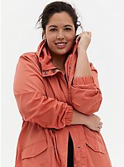 Plus Size Nylon Longline Rain Jacket, APRICOT BLUSH, alternate