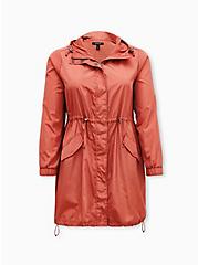 Plus Size Nylon Longline Rain Jacket, APRICOT BLUSH, hi-res