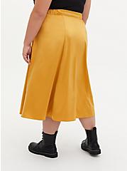 Plus Size Golden Yellow Satin Tea Length Skirt, GOLD, alternate