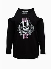 Guns N' Roses Black Terry Cold Shoulder Sweatshirt, DEEP BLACK, hi-res