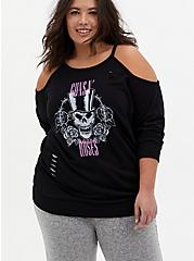 Guns N' Roses Black Terry Cold Shoulder Sweatshirt, DEEP BLACK, hi-res