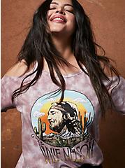 Plus Size Classic Fit Cold-Shoulder Tee - Willie Nelson Pink Tie-Dye, TIE DYE-PINK, hi-res