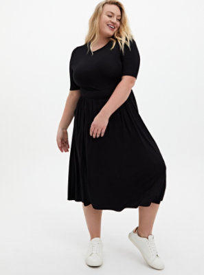 Plus Size - Super Soft Black Skater Midi Dress - Torrid