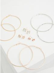 Plus Size Gold-Tone Light Pink Stud & Hoop Earring Set - Set of 6, , hi-res