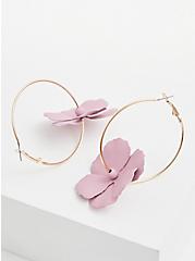 Blush Pink Matte Floral Hoop Earrings, , alternate