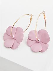 Blush Pink Matte Floral Hoop Earrings, , hi-res