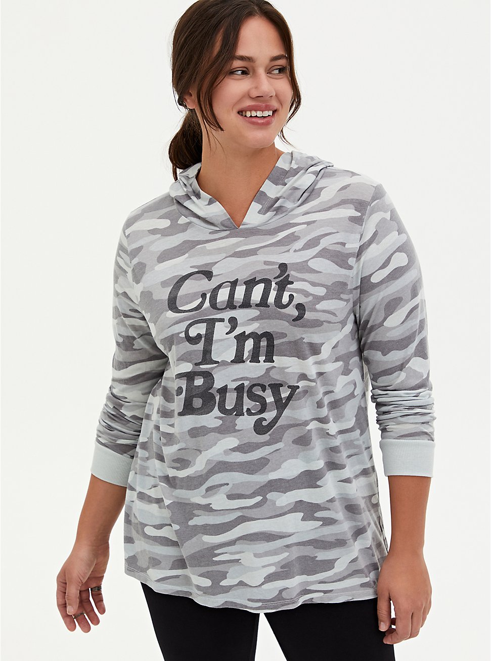 Can't I'm Busy Grey Camo Triblend Hoodie, CAMO, hi-res