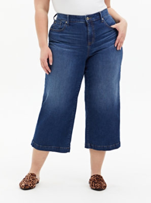 Plus Size - Crop High Rise Wide Leg Jean - Vintage Stretch Medium Wash ...