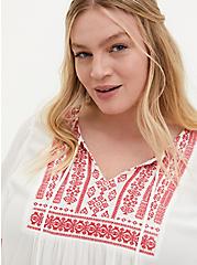 White & Pink Crinkle Gauze Embroidered Blouse, CLOUD DANCER, alternate