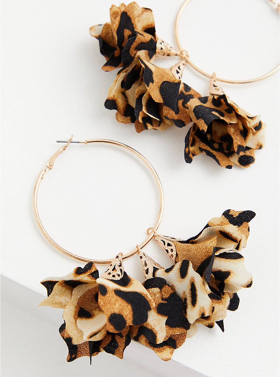 Plus Size Leopard Floral & Gold-Tone Hoop Earrings, , hi-res