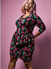 Plus Size Betsey Johnson Black Cherry Print Ponte Peplum Dress, CHERRY  BLACK, alternate