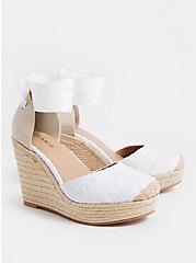 White Embroidered Ankle Wrap Espadrille Wedge (WW), WHITE, hi-res