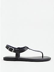 Plus Size T-Strap Sandal - Faux Leather Black (WW), BLACK, alternate