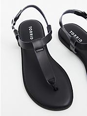 Plus Size T-Strap Sandal - Faux Leather Black (WW), BLACK, hi-res