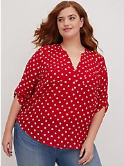 Disney Minnie Mouse Harper Pullover Blouse - Georgette Dot Red & White, MULTI, hi-res