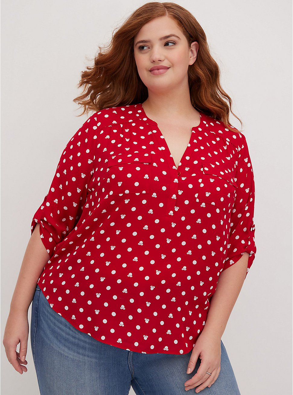 Disney Minnie Mouse Harper Pullover Blouse - Georgette Dot Red & White, MULTI, hi-res