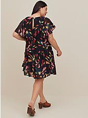 Mini Chiffon Ruffle Hem Skater Dress, BLACK FLOWERS, alternate