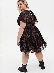 Mini Chiffon Ruffle Hem Skater Dress, BLACK FLORAL, alternate