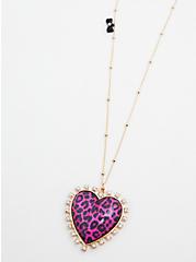 Betsey Johnson Pink Leopard Heart Pendant Necklace, , hi-res