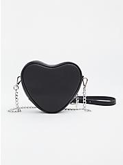 Betsey Johnson Black Faux Leather Studded Heart Crossbody Bag, , alternate