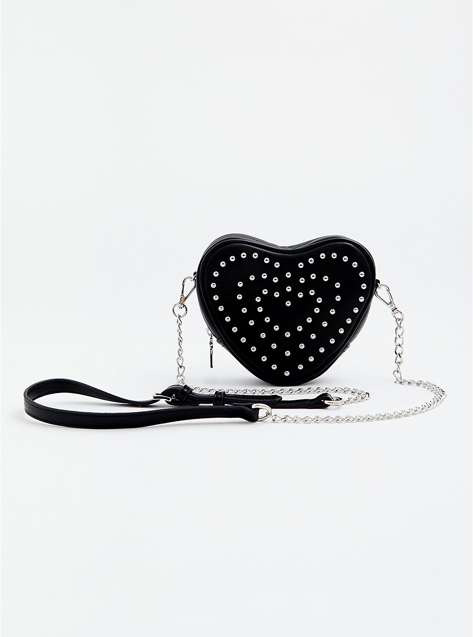 Betsey Johnson Black Faux Leather Studded Heart Crossbody Bag, , hi-res