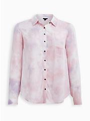 Plus Size Pink Tie-Dye Twill Button-Up Shirt, TIE DYE-PINK, hi-res