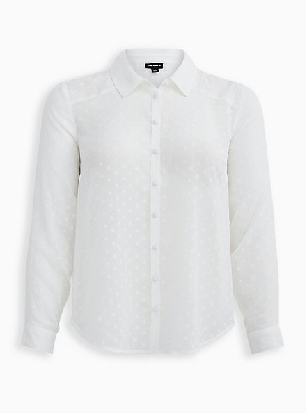 Madison - White Chiffon Clip Dot Button Front Blouse, CLOUD DANCER, hi-res