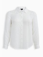 Madison - White Chiffon Clip Dot Button Front Blouse, CLOUD DANCER, hi-res