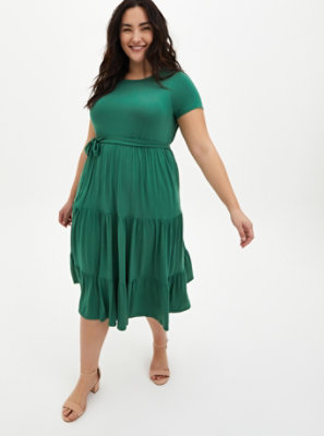 Plus Size - Super Soft Green Tiered Skater Midi Dress - Torrid