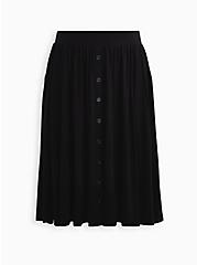 Midi Super Soft Button-Front Skirt, DEEP BLACK, hi-res