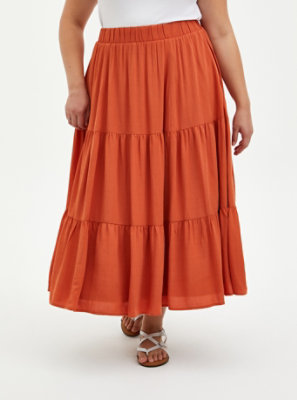 Plus Size - Burnt Orange Cross Hatch Tiered Maxi Skirt - Torrid