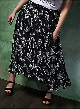 Black Floral Chiffon Maxi Skirt