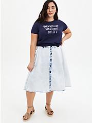 Plus Size Acid Denim Button Front Midi Skirt, BLEACH OUT ACID, alternate