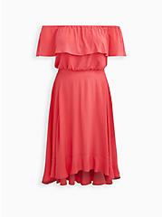 Plus Size  Raspberry Pink Challis Off Shoulder Top & Hi-Lo Skirt Set, TEABERRY, hi-res