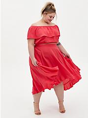Plus Size  Raspberry Pink Challis Off Shoulder Top & Hi-Lo Skirt Set, TEABERRY, hi-res