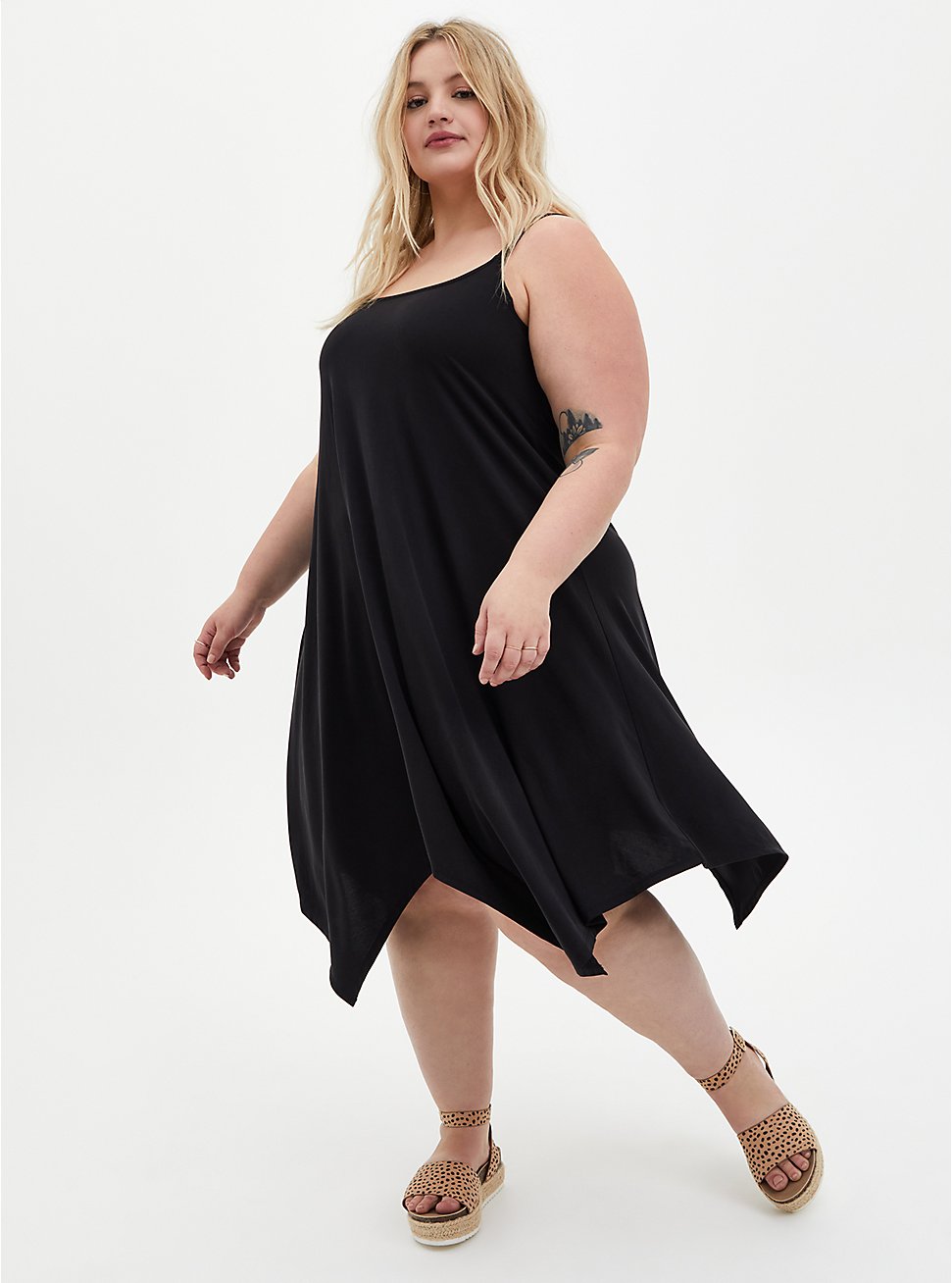 Plus Size Midi Studio Cupro Trapeze Dress, DEEP BLACK, hi-res