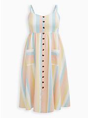 Midi Linen Button-Front Dress, STRIPE MULTI, hi-res
