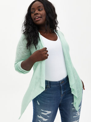 Plus Size - Jade Green Drape Open Cardigan Sweater - Torrid